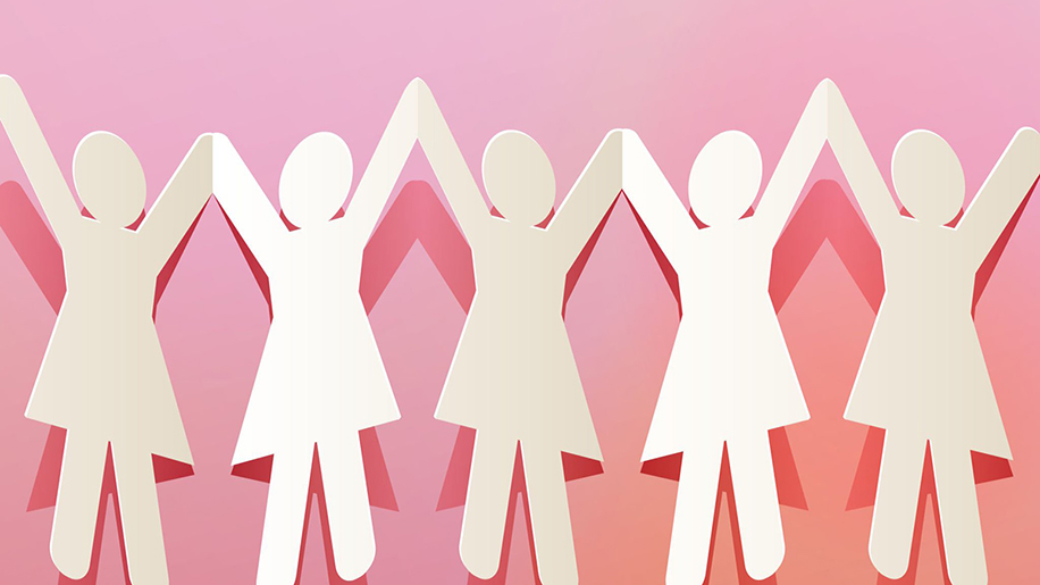 Celebrate International Women's Day with women paper chain on the pink background