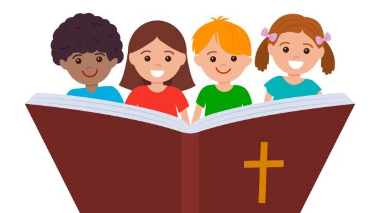 cute children read the bible. Sunday school concept. vector illustration isolated on white background