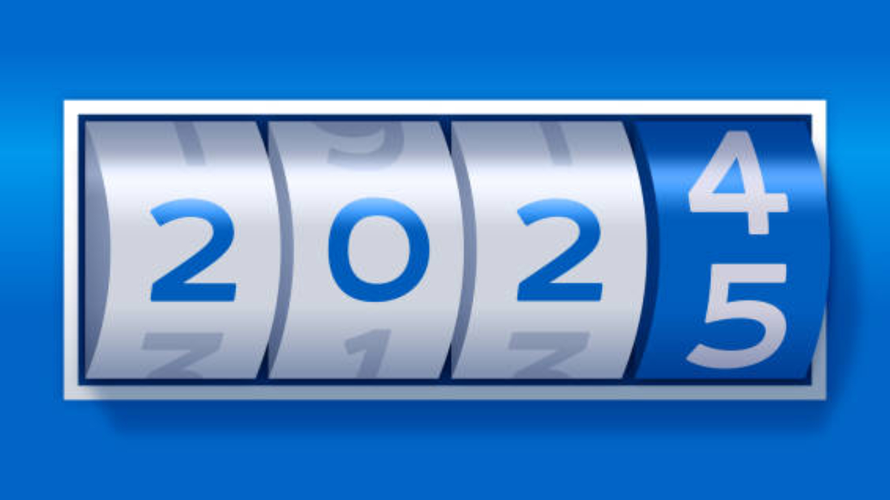 Happy new year odometer scrolling wheel number changing 2025 blue.